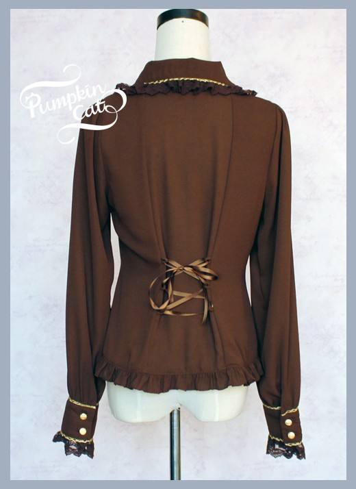 Pumpkin Cat Chiffon Long Sleeves Lolita Blouse-Ready made