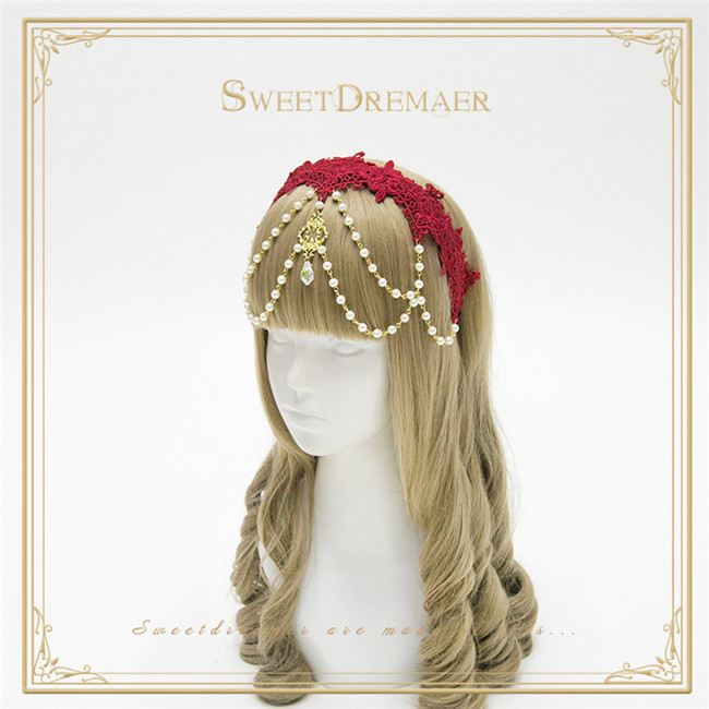 Sweet Dreamer Lace Beads Headbow and Veil Sets$12.99-Lolita Headdress