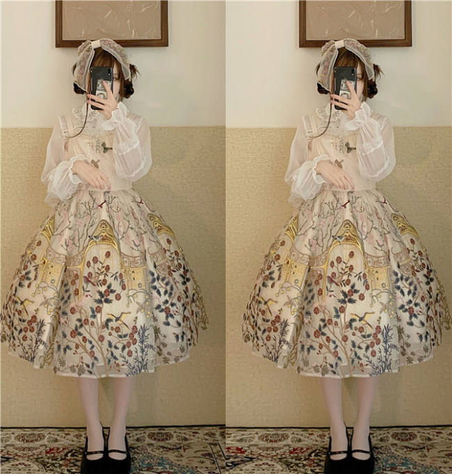 UnicornTears ~ Flowers And Birds Roll Lolita JSK -Ready Made
