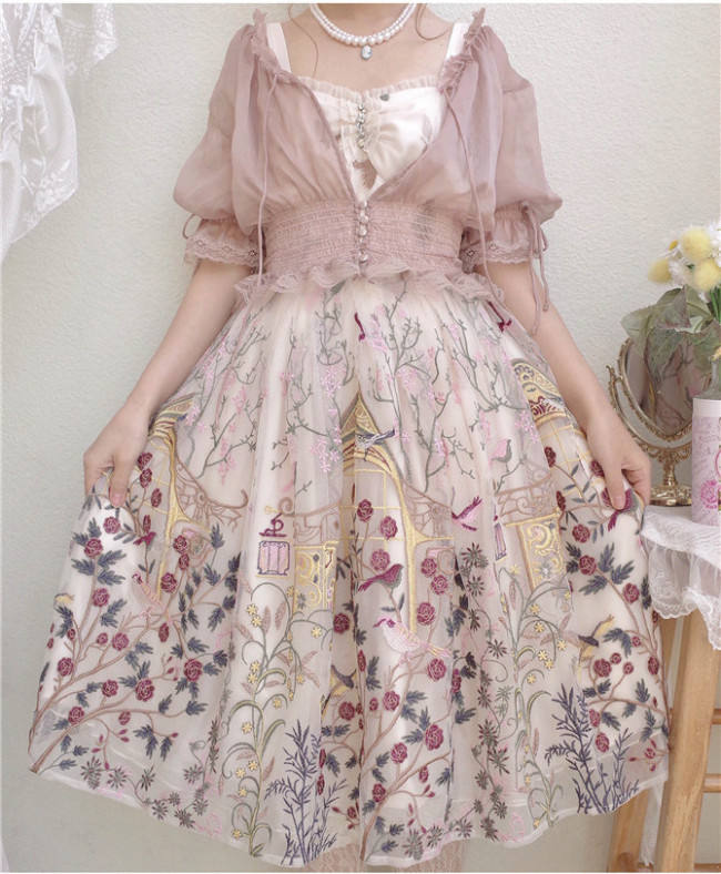 UnicornTears ~ Flowers And Birds Roll Lolita JSK -Ready Made