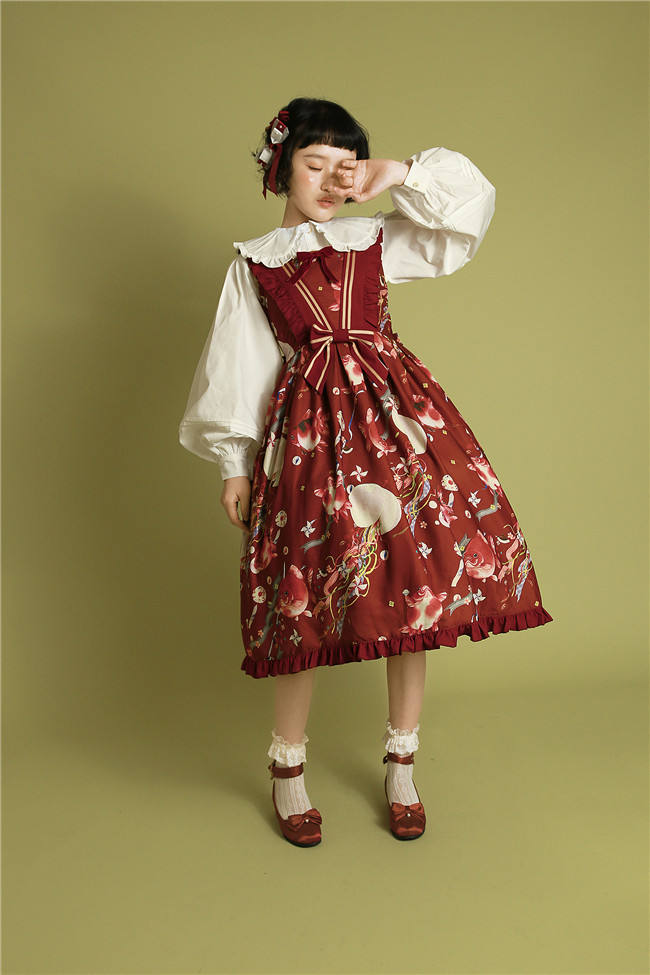 Small Fish Balls~ Sweet Lolita Fly Sleeves JSK - Ready Made