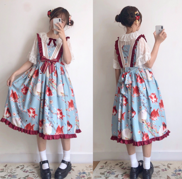 Small Fish Balls~ Sweet Lolita Fly Sleeves JSK - Ready Made