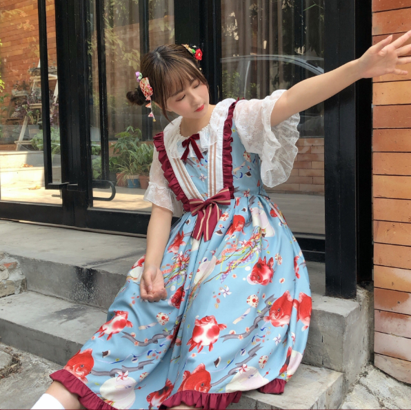 Small Fish Balls~ Sweet Lolita Fly Sleeves JSK - Ready Made