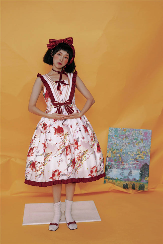 Small Fish Balls~ Sweet Lolita Fly Sleeves JSK - Ready Made