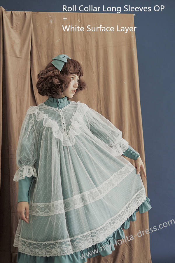 Vintage Unicolor Babydoll Style Roll Collar Lolita OP - Ready Made