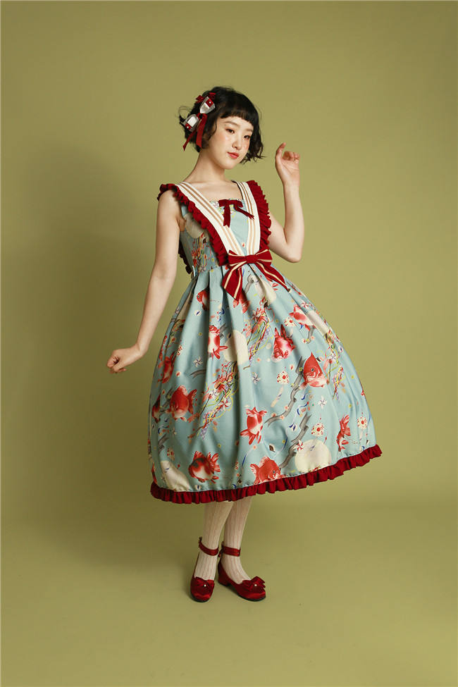 Small Fish Balls~ Sweet Lolita Fly Sleeves JSK - Ready Made