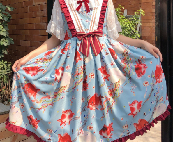 Small Fish Balls~ Sweet Lolita Fly Sleeves JSK - Ready Made