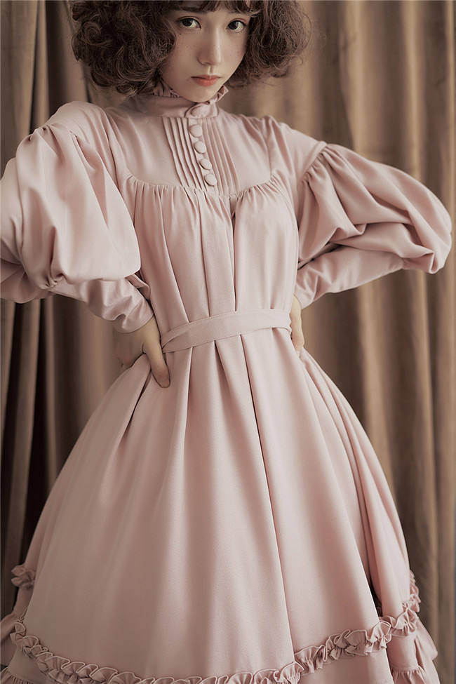 Vintage Unicolor Babydoll Style Roll Collar Lolita OP - Ready Made