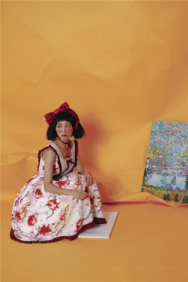 Small Fish Balls~ Sweet Lolita Fly Sleeves JSK - Ready Made