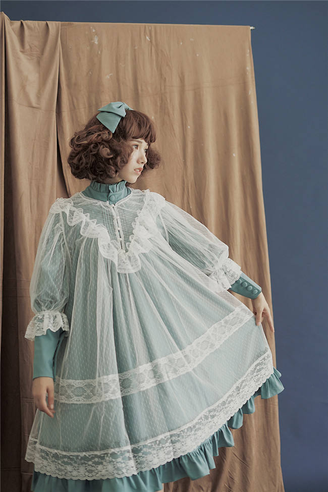 Vintage Unicolor Babydoll Style Roll Collar Lolita OP - Ready Made