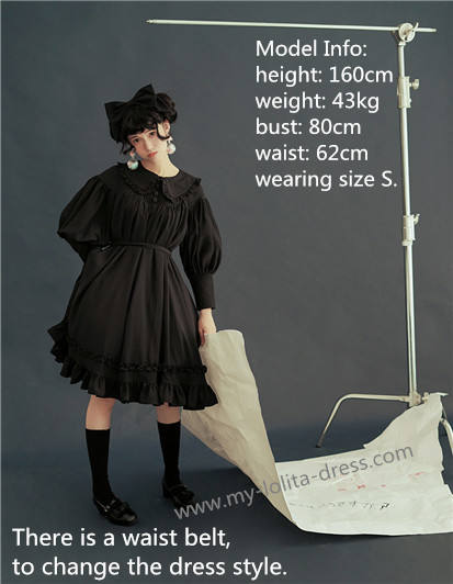 Vintage Unicolor Babydoll Style Roll Collar Lolita OP - Ready Made