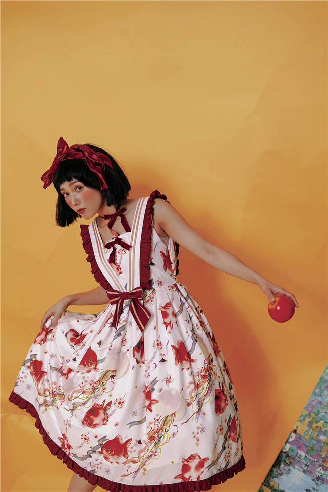 Small Fish Balls~ Sweet Lolita Fly Sleeves JSK - Ready Made