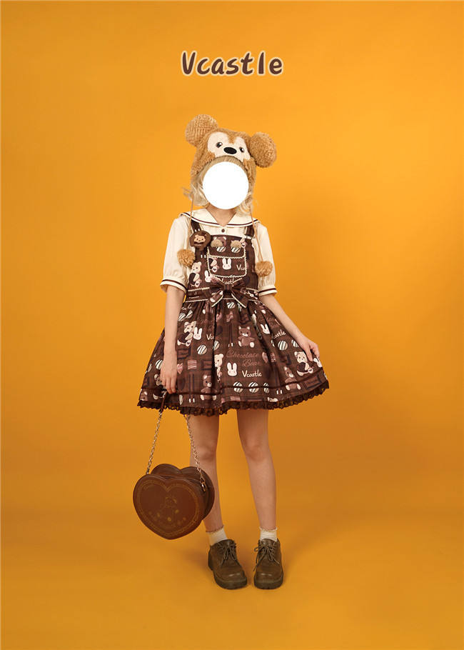 Vcastle ~Chocolate Bear ~Sailor Style Sweet Lolita Salopette Ready Made