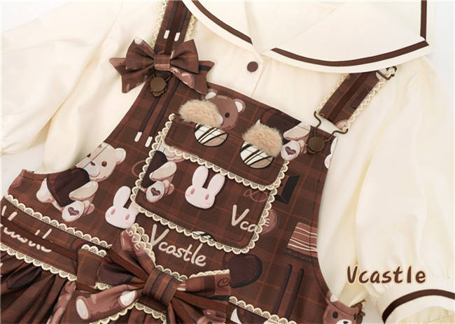 Vcastle ~Chocolate Bear ~Sailor Style Sweet Lolita Salopette Ready Made