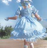 Diamond Honey ~Sweet Gingham Lolita OP -Ready Made Red Black Size L - In Stock