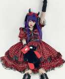Diamond Honey ~Sweet Gingham Lolita OP -Ready Made Red Black Size L - In Stock