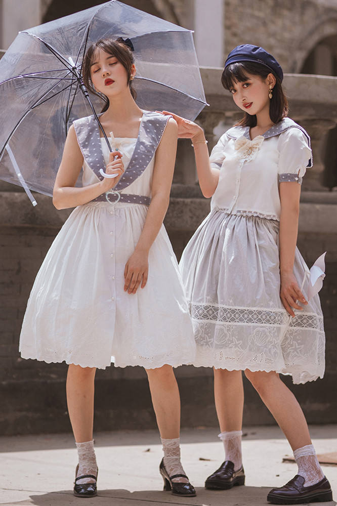 Miss Point ~Little Sea Snail Sweet Sailor Lolita Blouse + Skirt Set
