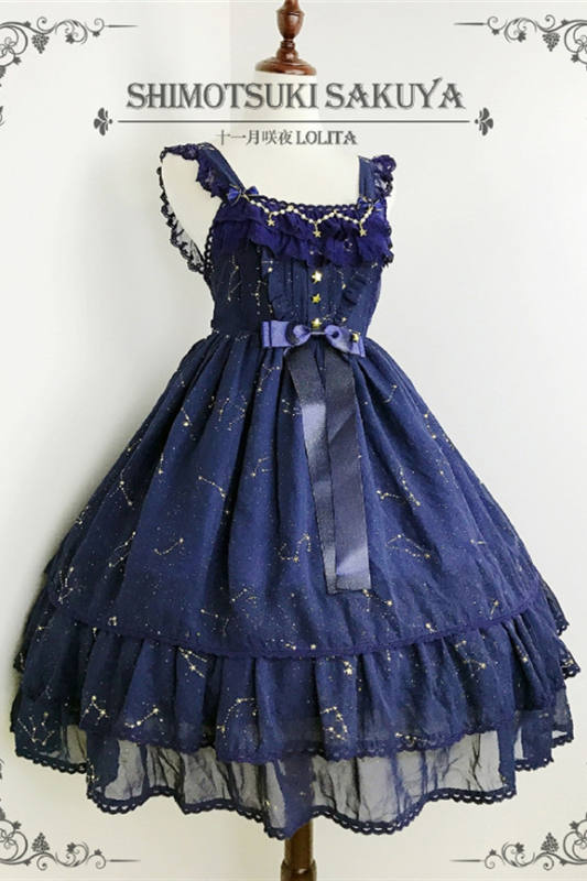 The Whisper of Stars~ Gold Stamping Constellation Lolita Slight High Waist Lolita JSK -Ready Made