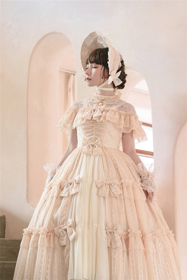 Rosebush~ Vintage Lolita OP Dress + Cape Set -Ready Made