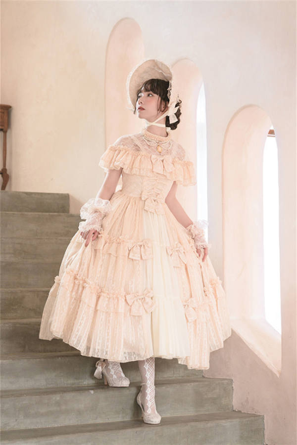 Rosebush~ Vintage Lolita OP Dress + Cape Set -Ready Made