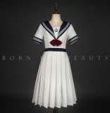 White + Navy Collar(without words on the dress hem)