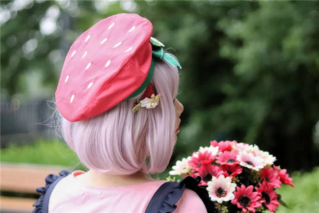 Sweet Strawberry Canvas Lolita Beret -Ready Made