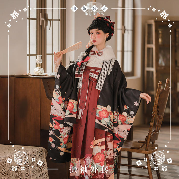 NyaNya Lolita Boutique ~Camellia Ballad Furisode Sleeves Haori Coat -Ready Made