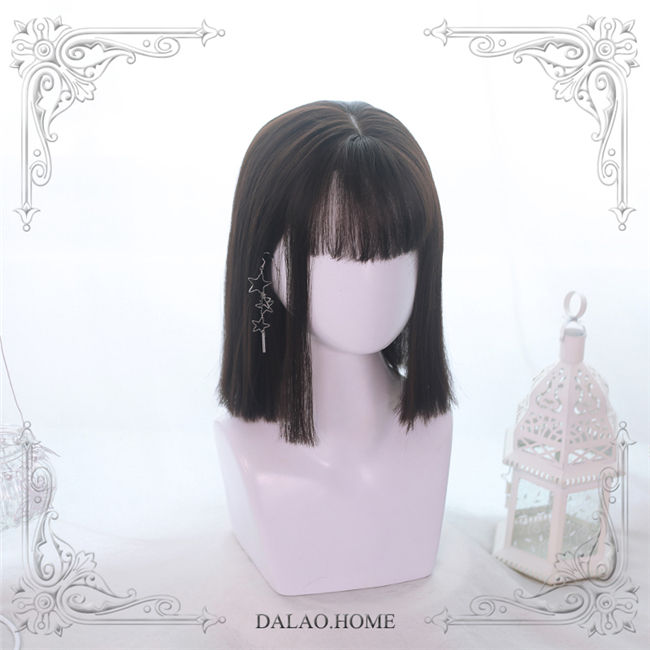 Dalao Home ~Xing Zi  Lolita Short Wigs Black Wigs++a hair net - In Stock