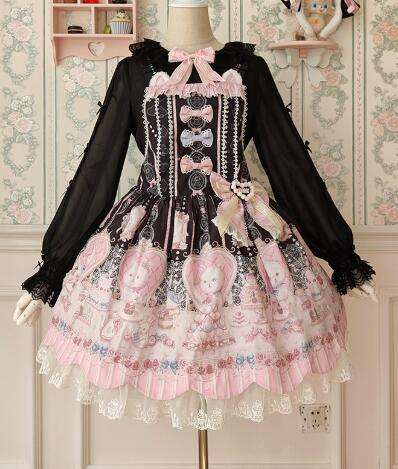Alice Girl ~The Kitty's Tea Party Sweet Lolita OP/Salopette -Pre-order Pink Size S - In Stock