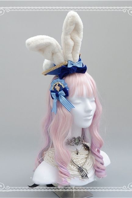 Navy Bow Badge Bunny Ear Top Hat~ Lovely Lolita Accessaries