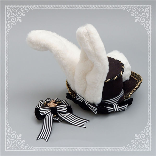 Navy Bow Badge Bunny Ear Top Hat~ Lovely Lolita Accessaries