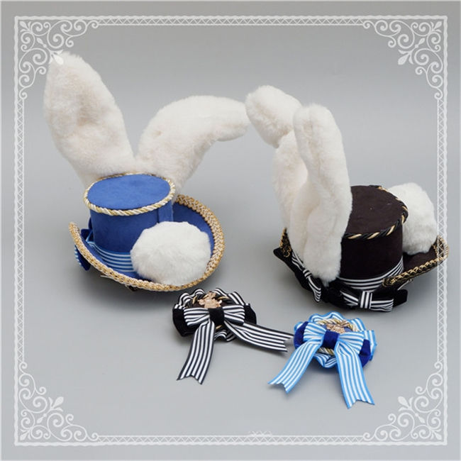 Navy Bow Badge Bunny Ear Top Hat~ Lovely Lolita Accessaries