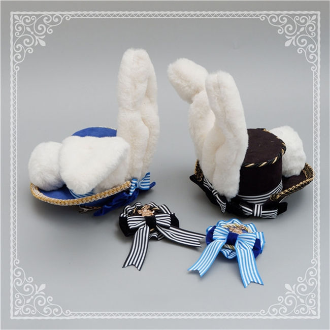 Navy Bow Badge Bunny Ear Top Hat~ Lovely Lolita Accessaries