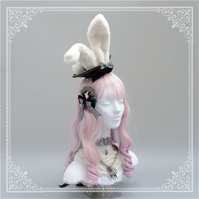 Navy Bow Badge Bunny Ear Top Hat~ Lovely Lolita Accessaries