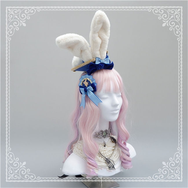 Navy Bow Badge Bunny Ear Top Hat~ Lovely Lolita Accessaries