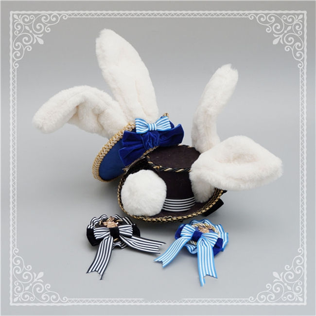 Navy Bow Badge Bunny Ear Top Hat~ Lovely Lolita Accessaries