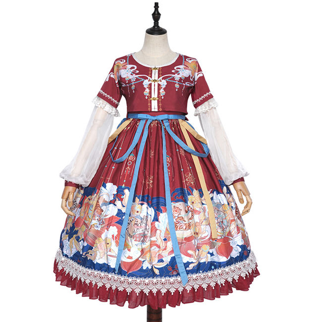 Flowers And Zither Embroidery JSK Chinese Style Qi Lolita Sleeveless Dress coscarnival main image 1