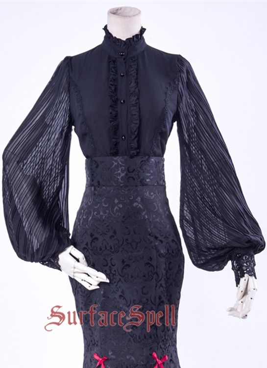 Surface Spell ~Lorelai Roll Collar Wrinkled Sleeve Chiffon Blouse Custom-tailor Available