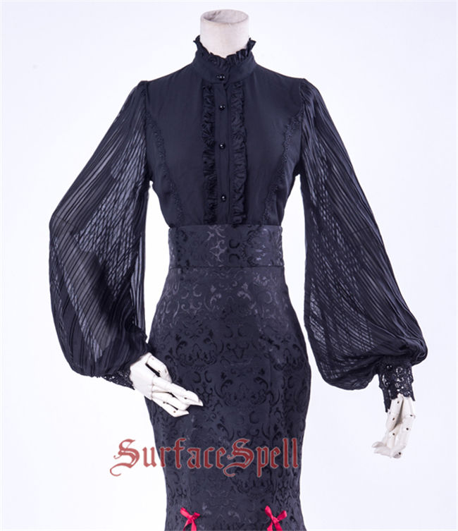 Surface Spell ~Lorelai Roll Collar Wrinkled Sleeve Chiffon Blouse Custom-tailor Available