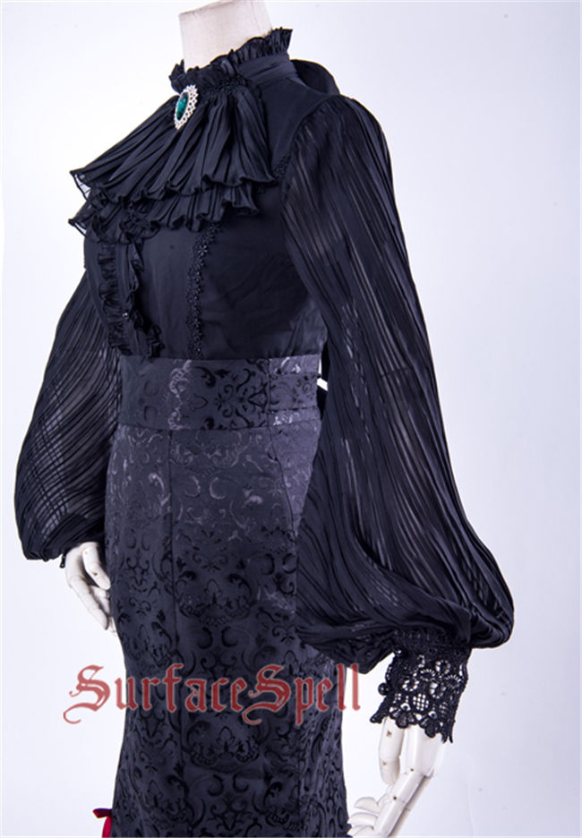 Surface Spell ~Lorelai Roll Collar Wrinkled Sleeve Chiffon Blouse Custom-tailor Available