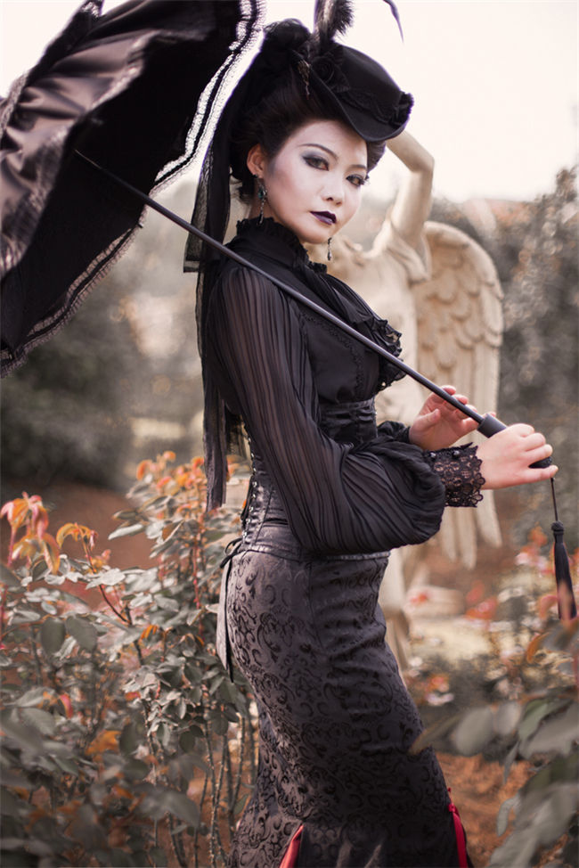 Surface Spell ~Lorelai Roll Collar Wrinkled Sleeve Chiffon Blouse Custom-tailor Available