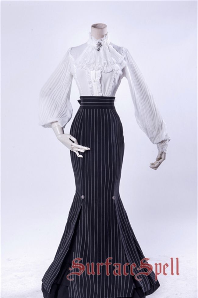 Surface Spell ~Lorelai Roll Collar Wrinkled Sleeve Chiffon Blouse Custom-tailor Available