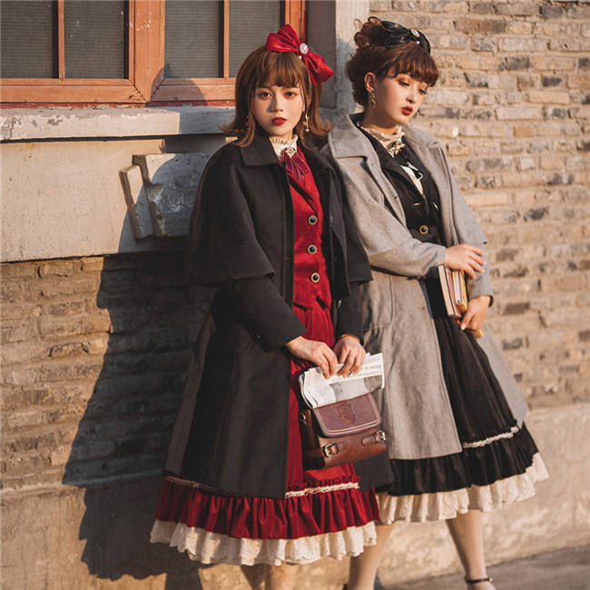 Rose Humanoid~ Vintage Wool Coat With Cape -Ready Made Gray Size XL - In Stock