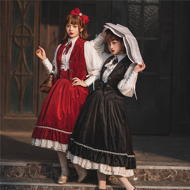 Rose Humanoid~ Velvet Vintage High Waist Lolita Vest/Skirt -Pre-order