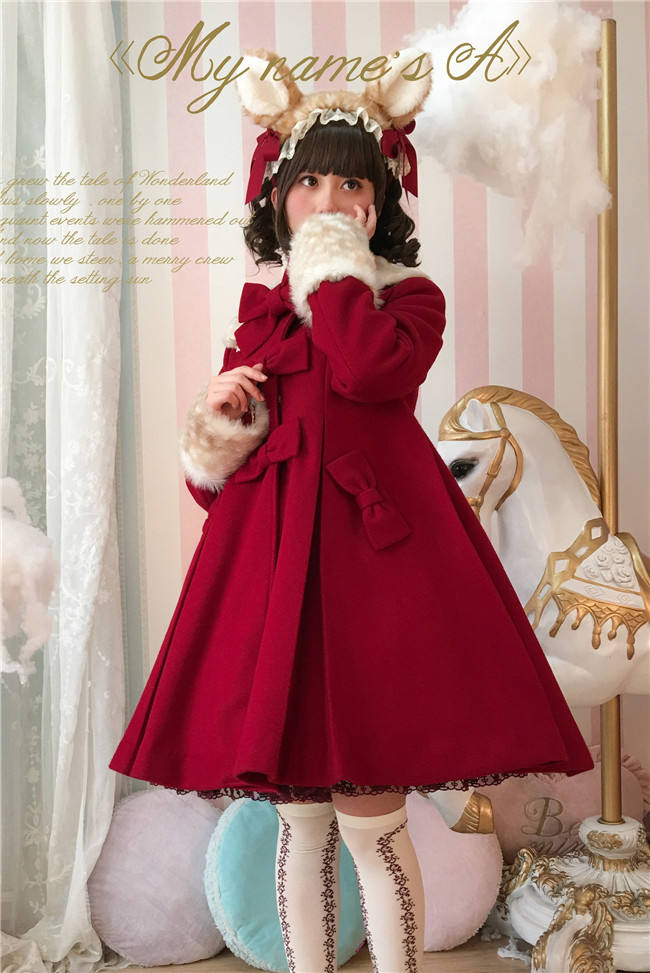 Sweet A-shaped Lolita Long Coat  Dark Green S - In Stock