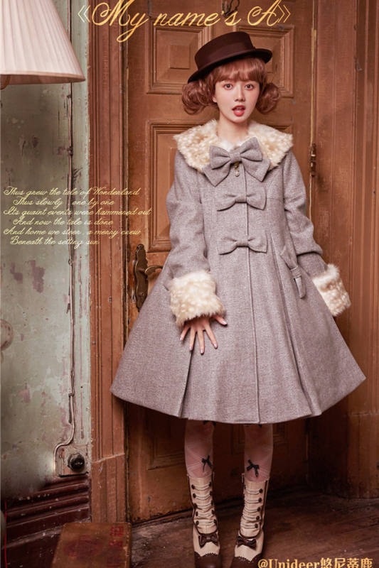 Sweet A-shaped Lolita Long Coat  Dark Green S - In Stock