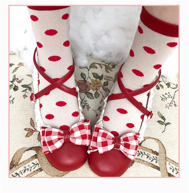 Sheep Puff~ Polka Dot Cute All-match Japanese Lolita Cotton Socks
