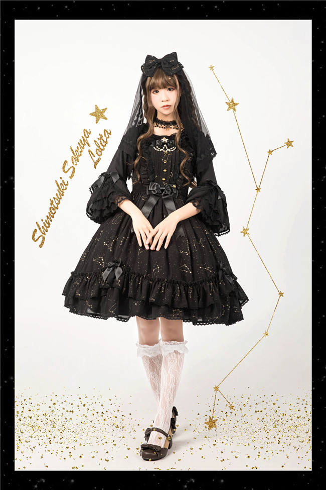 The Whisper of Stars~ Gold Stamping Constellation Lolita Normal JSK /OP - Black OP Size M - In Stock
