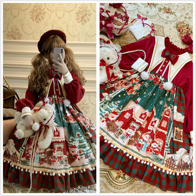 Christmas Snowman House Babydoll Style Lolita OP