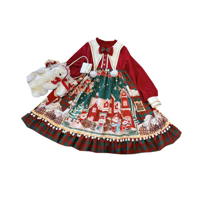 Christmas Snowman House Babydoll Style Lolita OP
